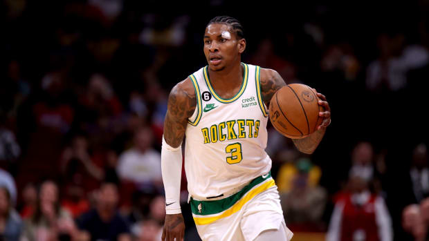 Erik Williams-USA TODAY Sports, Rockets guard Kevin Porter Jr. (3) handles the ball against the Los Angeles Lakers during the game at Toyota Center..